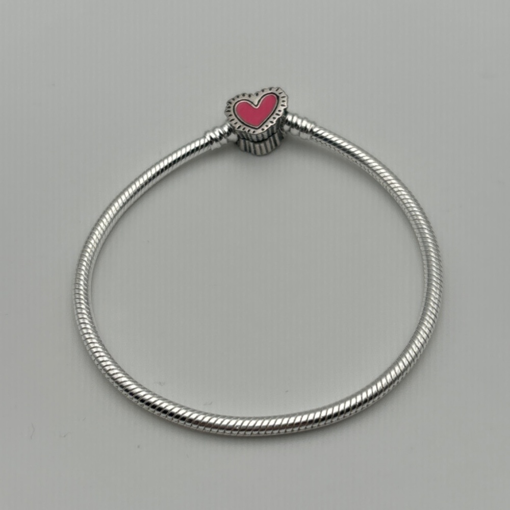 Pink Heart Silver Bracelet - Keith Haring inspired - 20 inches long